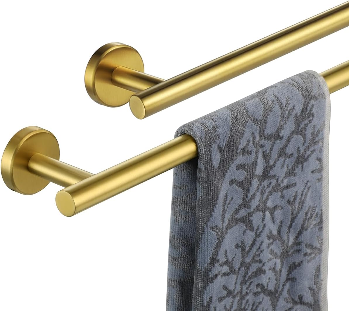 JQK Bath Towel Bar, 27 Inch Brushed Light Gold Towel Rack Bathroom, 304 Stainless Steel Thicken 0.8mm Towel Holder Wall Mount, Useable Length 24 Inch 2 Pack, TB110L24-BG-P2