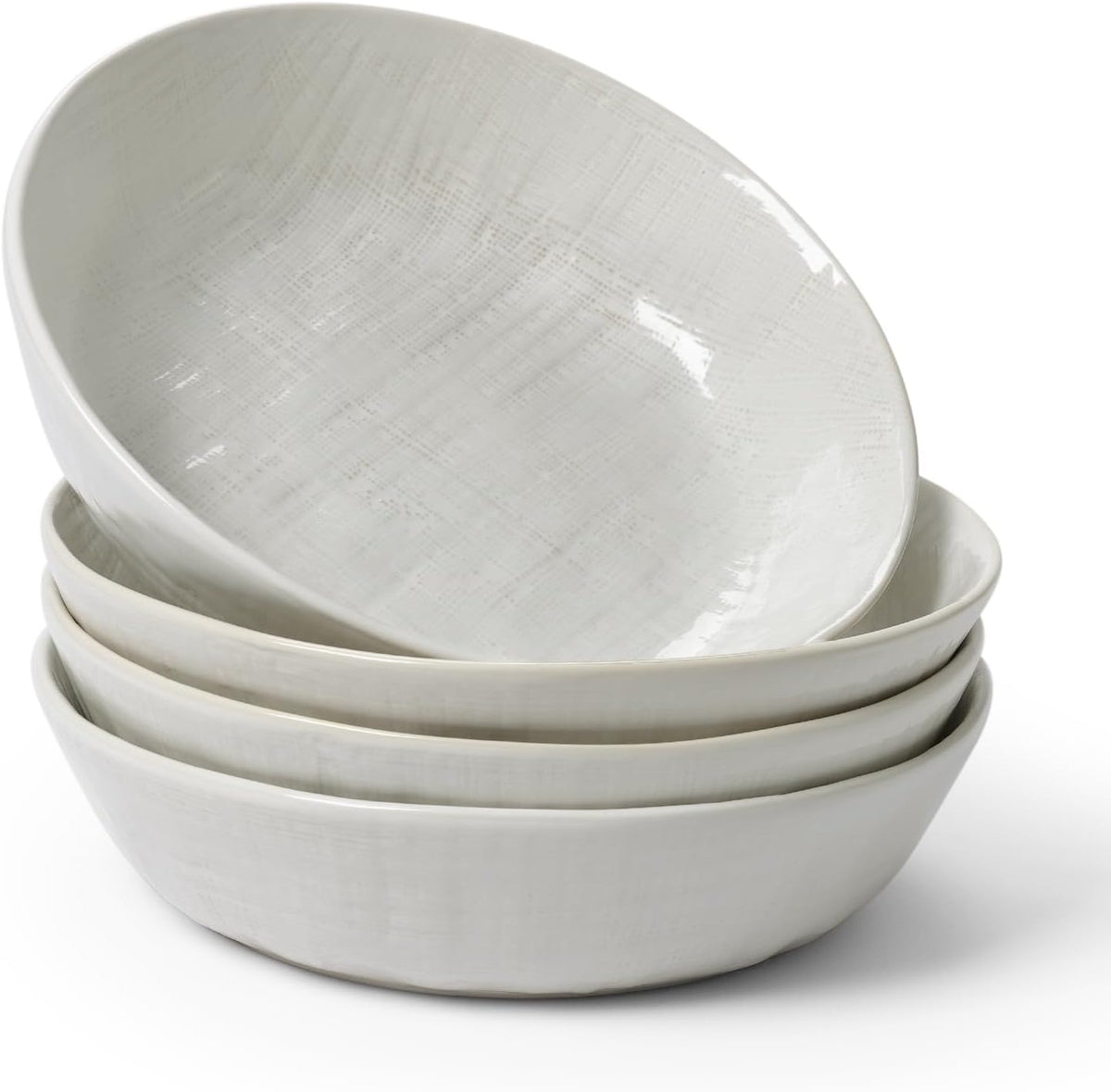 famiware Moonlight 8.5 Inch Pasta Bowls Set of 4, 32oz Serving Bowls for Kitchen, Soup Bowl with Linen Finish, Large Stoneware Bowls for Festivals, Housewarming, Dinnerware, White