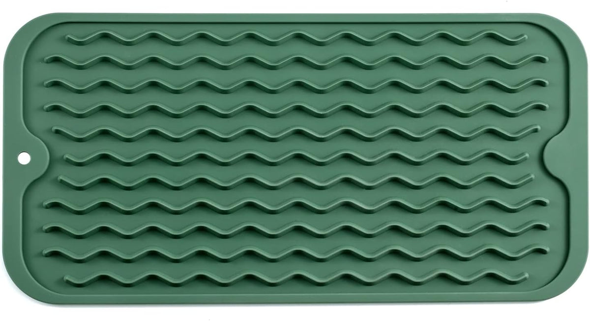 Silicone Dish Drying Mat for Multiple Usage,Easy clean,Eco-friendly,Heat-resistant Silicone Mat for Kitchen Counter or Sink,Refrigerator or Drawer Liner Green S 12 inches x 6 inches