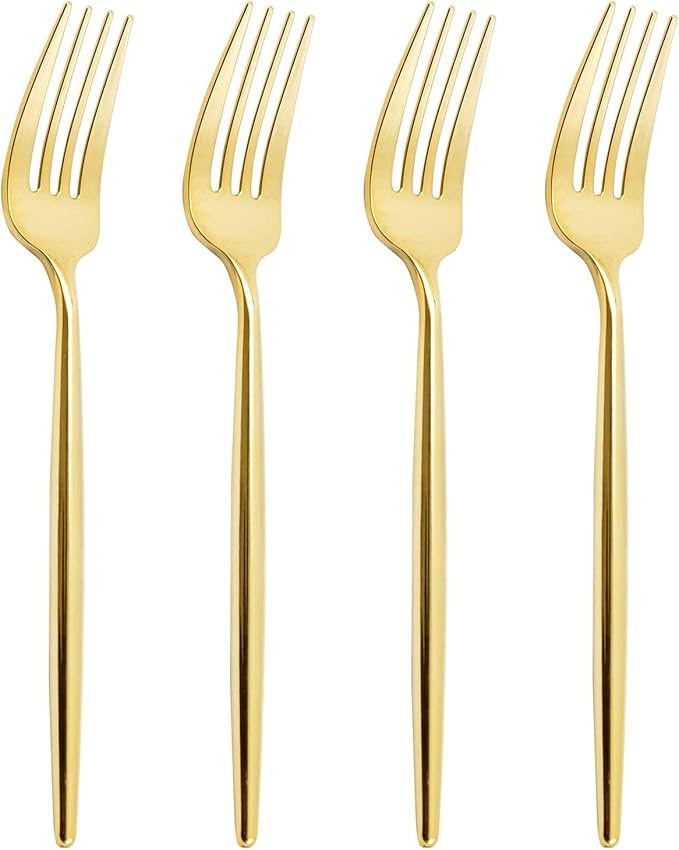 U-QE 180Pcs Gold Plastic Forks - 7.6 Inch Heavy Duty Plastic Forks, Heavyweight Gold Plastic Silverware Perfect For Parties & Weddings and Other Daily Events