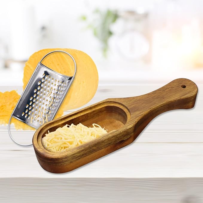 Cheese Grater With Container - Stainless Steel Cheese Grater With Wood Handle Shredder Zester Grater Box Kitchen Handheld Cheese Spoon Grater