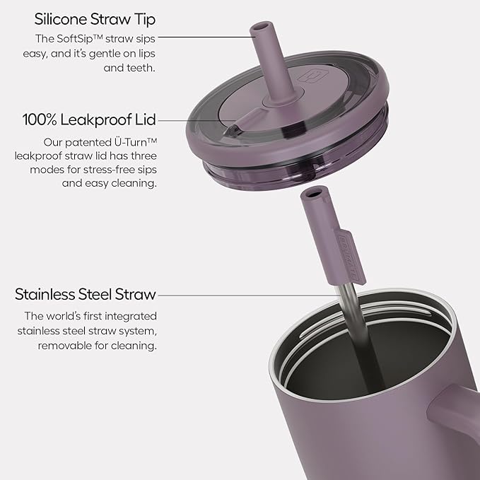 BrüMate Era 40 oz Tumbler with Handle and Straw | 100% Leakproof Insulated Water Bottle Tumbler with Lid and Flexible SoftSip Straw | Made of Stainless Steel | Cup Holder Friendly | 40oz (Lilac Dusk)