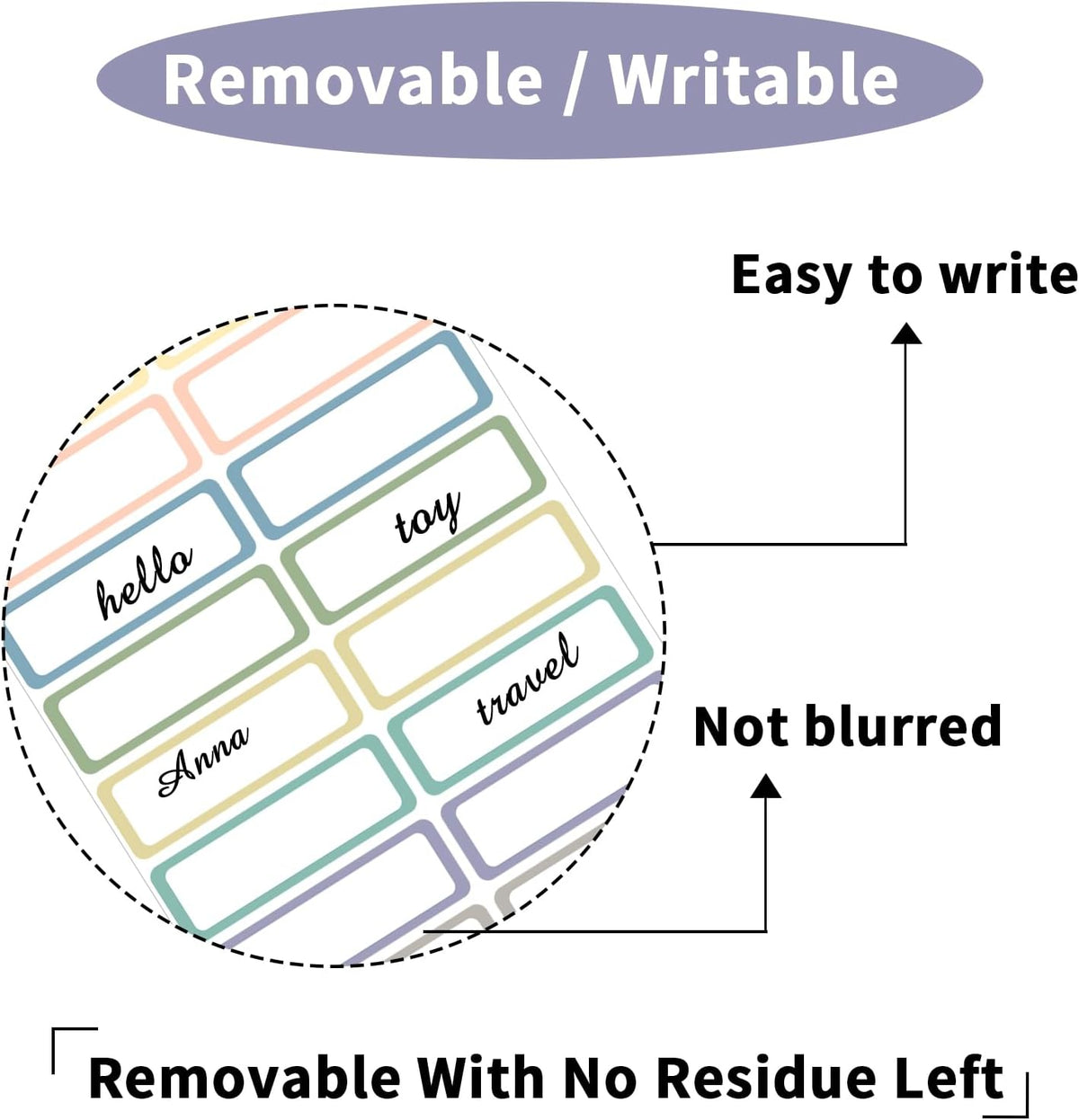 STARLIBOO Removable Labels, Removable Colored Labels Stickers, Self-Adhesive Rectangular Stickers Water/Oil/Tear Resistant for Food Containers/Classroom/Storage (8 Colors, 512 Labels)