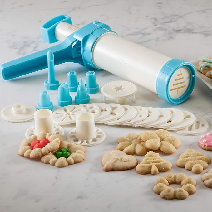 Hutzler 23pc Easy Action Cookie Press and Food Decorator Set - For Simple Decorating of Appetizers and Desserts
