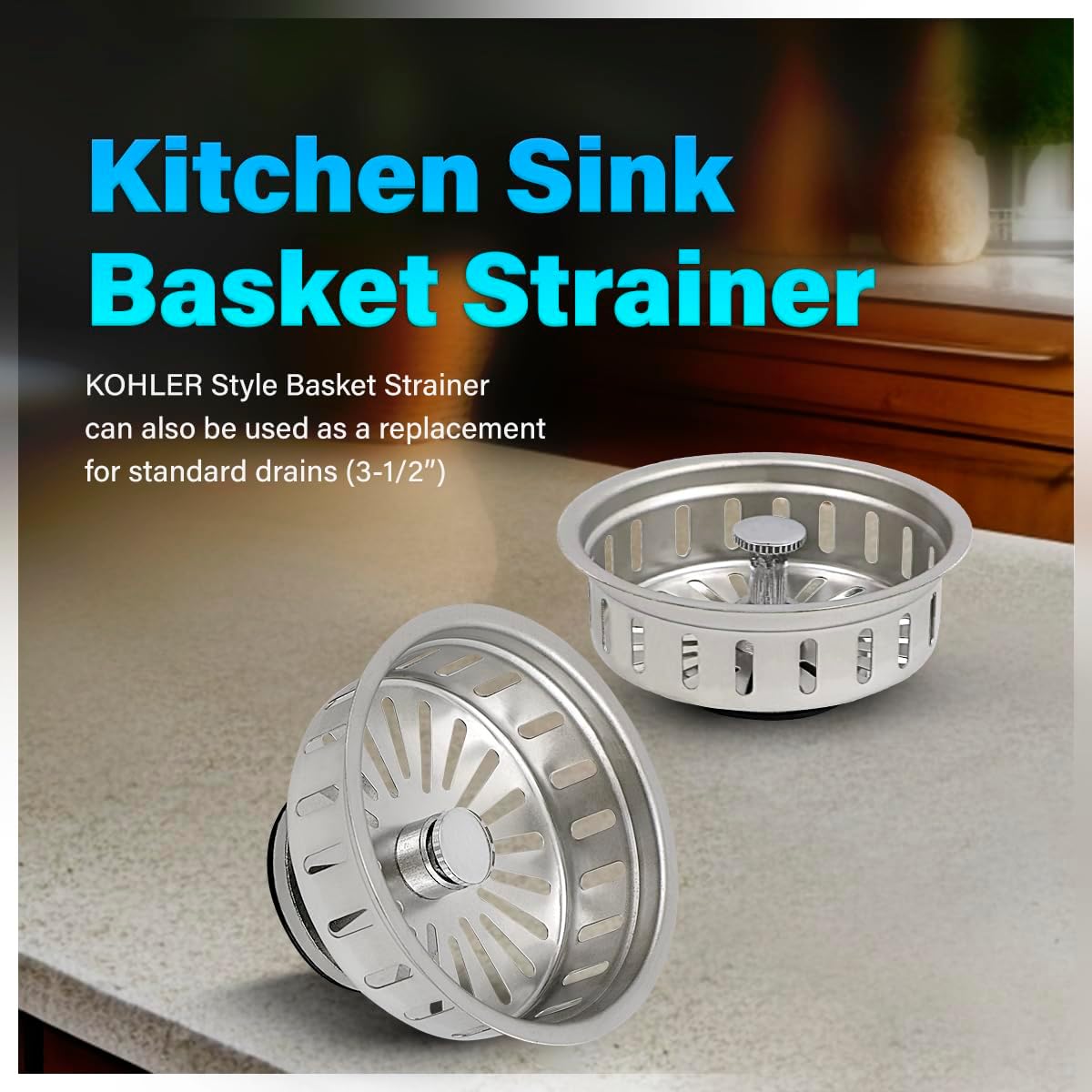 Highcraft 97353 Kitchen Sink Basket Strainer Replacement for Kohler Style Drains Stainless Steel Stopper (Can Vary in 2 Styles), 3.5" (Pack of 1)