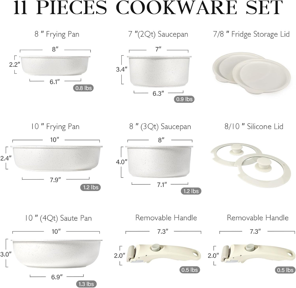 GiPP 11Pcs Pots and Pans Set Non Stick, Cookware Sets Nonstick Detachable Handle, Induction Kitchen Set Removable Handle, RV Cookware set, Oven Safe