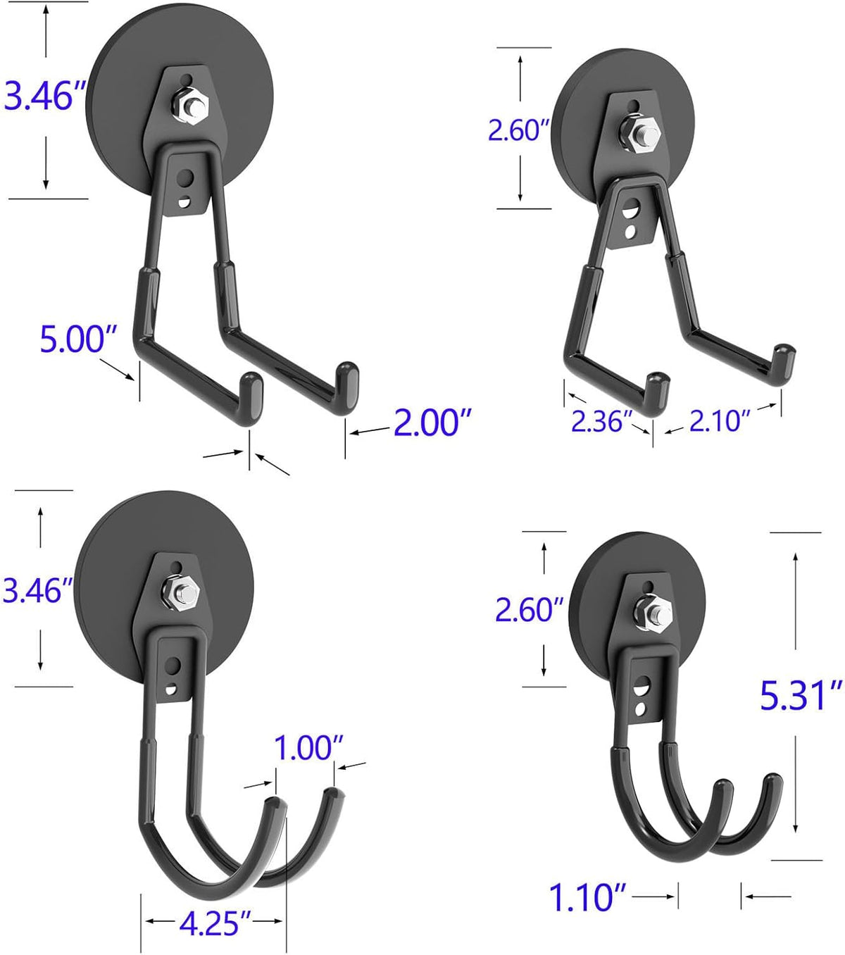 Heavy Duty Magnetic Hooks - Anti-Slide Garage Hanger, Magnetic Mounting for Garden Tools, Hose, Power Drill, Steel Pegboard, Workshop (8 Pack)