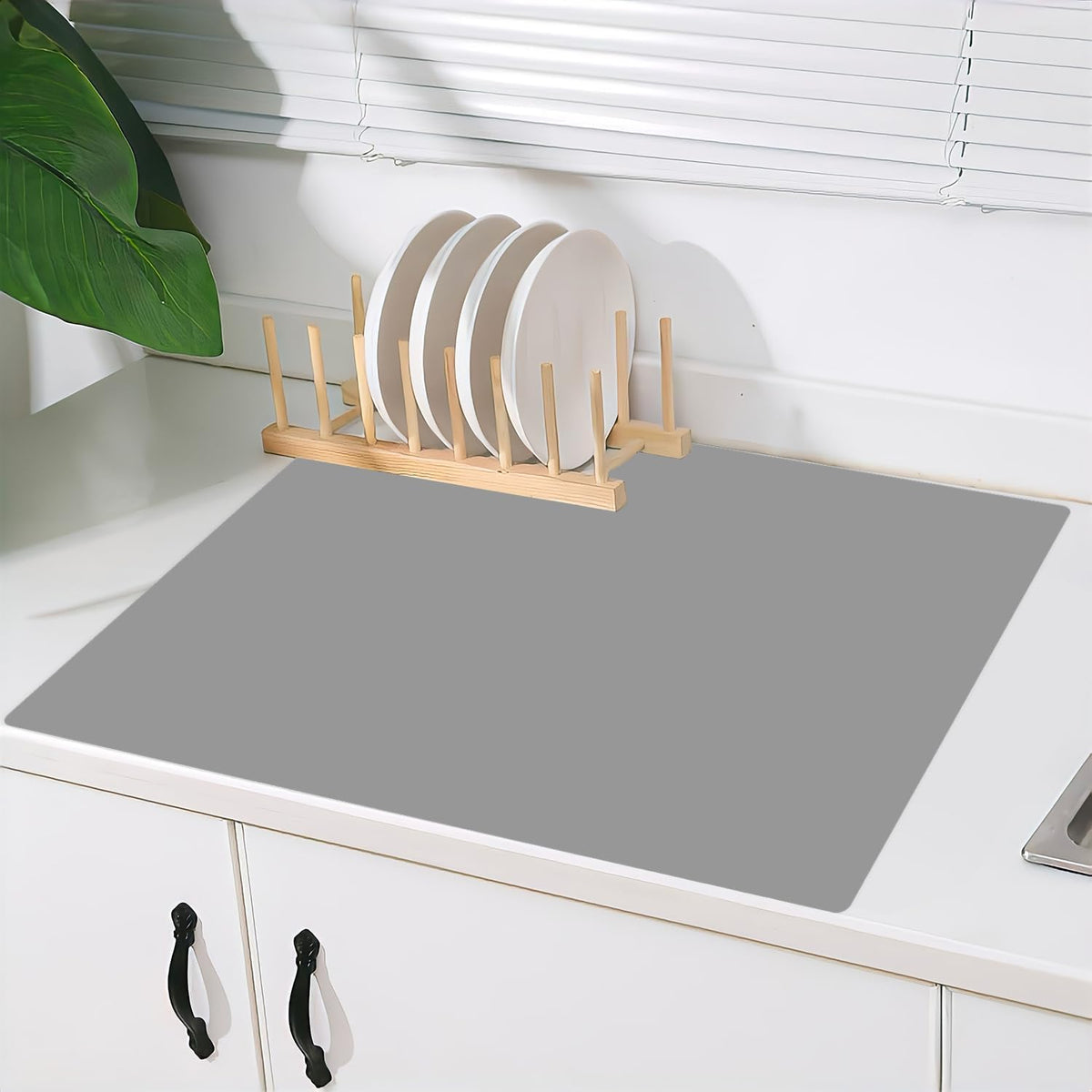 2MM Super Thick Large Silicone Mat, 23.6"x23.6" Silicone Mats for Kitchen Counter, Non-slip Heat Resistant Mat, Waterproof Countertop Protector Mats (Light Grey)
