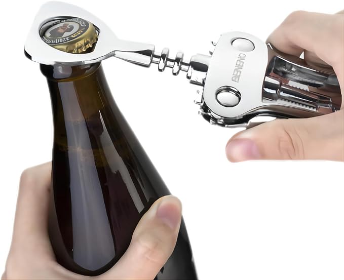 Beneno Wine Opener with Stainless Steel Wine Foil Cutter - Bottle Top Seal Cutter, Zinc Alloy Premium Wing Corkscrew with Multifunctional Bottles Opener, Upgrade