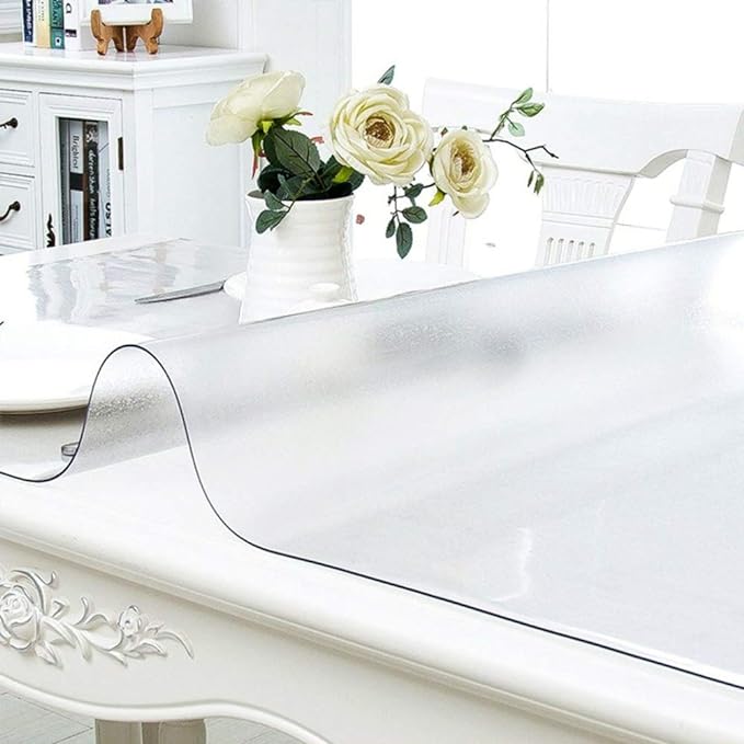 NECAUX Custom 46 x 83 Inch Frosted Table Cover Protector, 1.5mm Thick Wood Grain Transparent Table Pad Non-Slip Tablecloth Plastic Protective Pad for Dining Living Room Table Conference Table