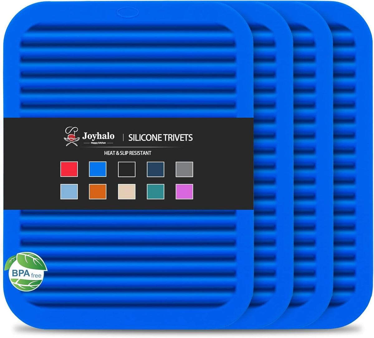 Joyhalo 4 Pack Silicone Trivets for Hot Pots and Pans,480℉ Heat Resistant Trivets for Hot Dishes,Hot Pads for Countertop,Kitchen Potholders,True Blue