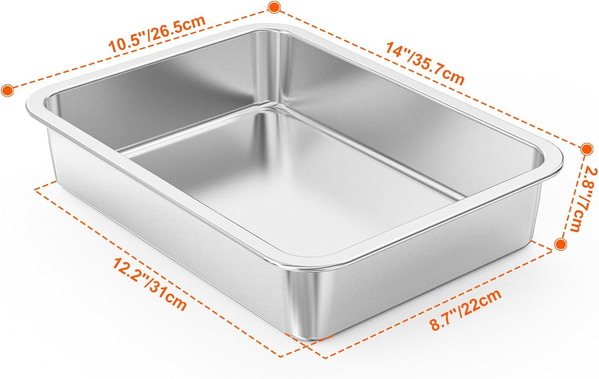 onlyfire Stainless Steel Baking Pan Barbeque Grilling Pan for Baking Breads, Grilling Chicken, Vegetables, 14" X 10.5" X 2.8"