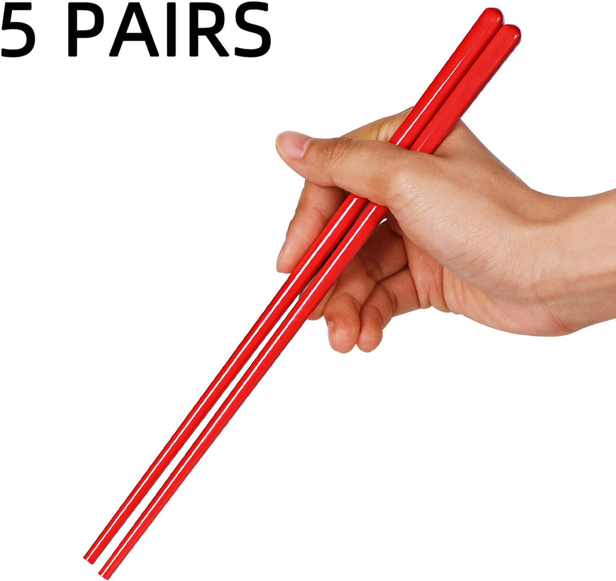 LEETOYI Ceramic Chopsticks Set of 5, Porcelain Chinese Chopsticks Easy To Clean, 9.6-Inch (Red)
