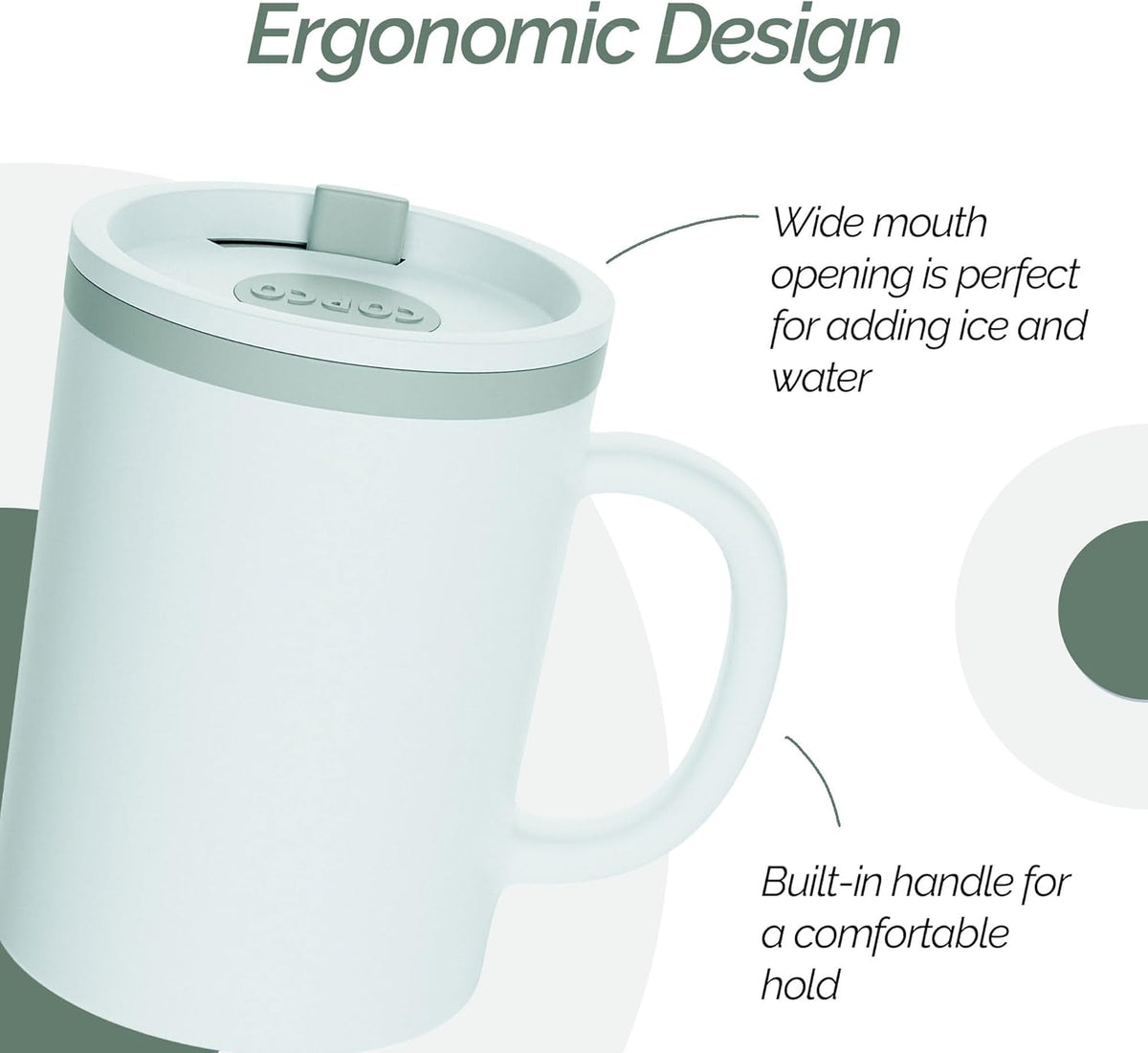 Copco Iconic 16oz Double Wall Insulated Desk Mug with Lid & Handle, Set of 2, BPA-Free Reusable Plastic, Spill-Proof, Microwave & Dishwasher Safe, Wide Mouth, Cup Holder Friendly (Grey)