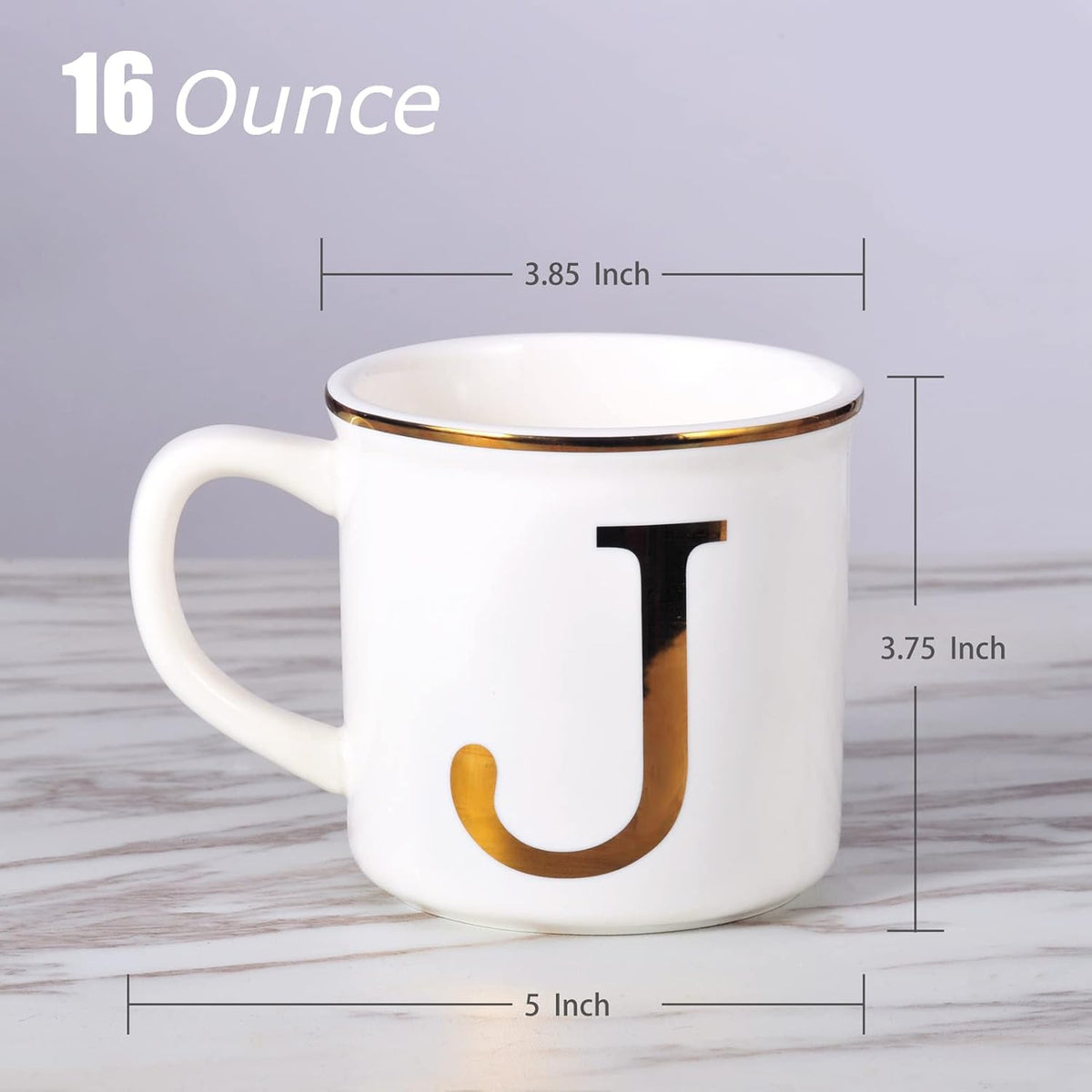Miicol Ceramic Coffee Mug 16 oz, Monogram Coffee Cup, Golden Initial Tea Mug, Personalized Tea Cup, Unique Gift, Large Mug for Home, Office, Letter J
