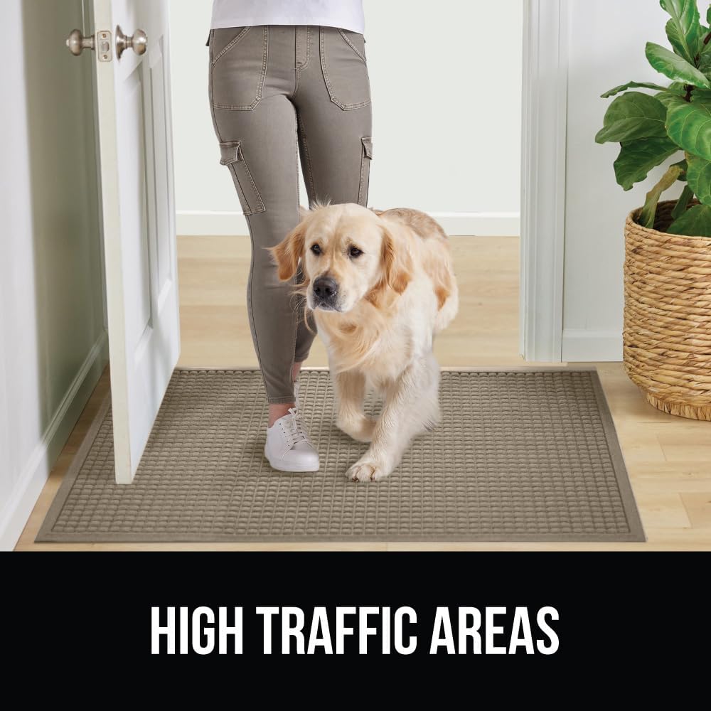 GORILLA GRIP Front Door Mat, 72x24, Indoor Outdoor Ultra Absorbent HydroAbsorb Doormat, Absorbs Up to 2.75 Cups of Water, Stain and Fade Resistant, Rubber Backing Doormats, Captures Dirt, Beige