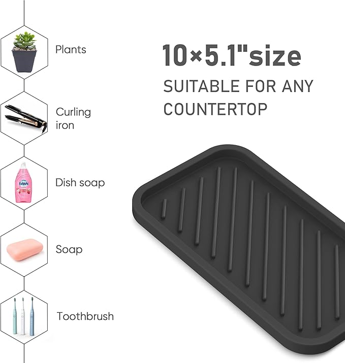 EG-SIPRO Kitchen Sink Organizer Tray,Sponge Holder for Kitchen Sink Bathroom Counter Tray Sponge Caddy Silicone Soap Holder for Soap dispenser, Bottle, Dishwashing Accessories(2-pack)