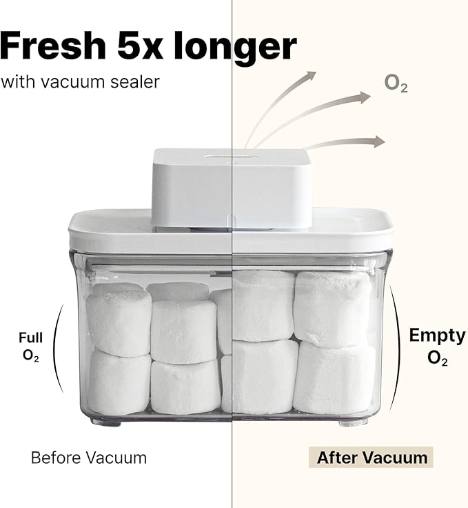 VAKUEN Premium Airtight Food Storage Containers & Vacuum Sealer Machine Starter Set, 4-piece Container with Sealer, 100% Leak Proof,Keep food fresh up to 5 times longer than non-vacuum strorage.