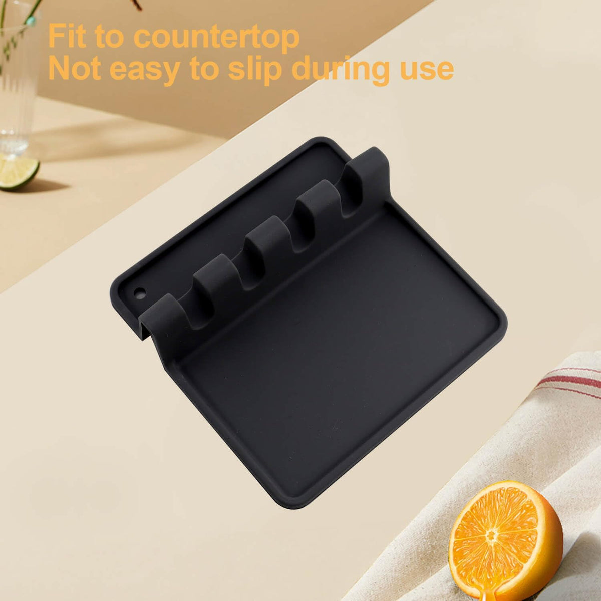 Kitchen Silicone Utensil Rest - BPA-Free Heat-Resistant Spoon Rest for Stove Top - Spoon Rest for Kitchen Counter Grill Utensil Holder-Black 2 Pcs