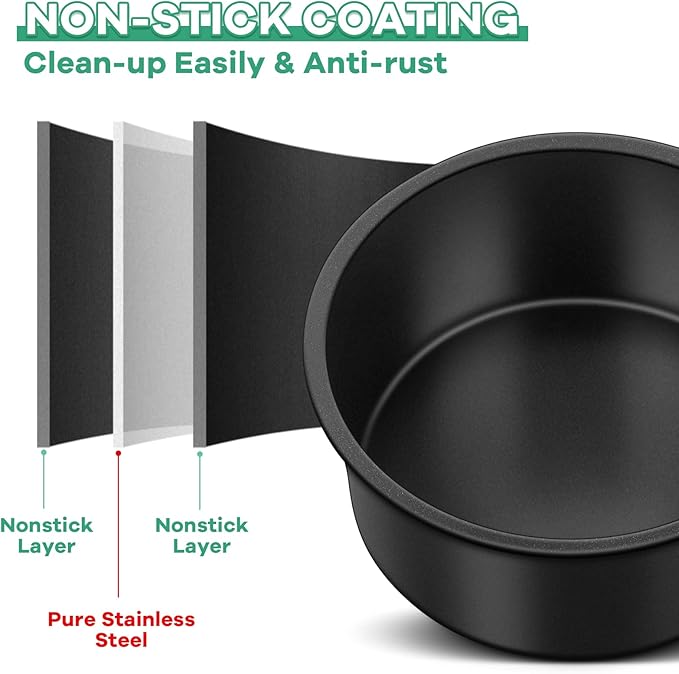 TeamFar 4inch Cake Pan Set of 3, Nonstick Mini Round Baking Cake Pan with Stainless Steel Core, for Baking Smash/Layer Cakes, Healthy & Heatproof, Release Easily & Easy Clean