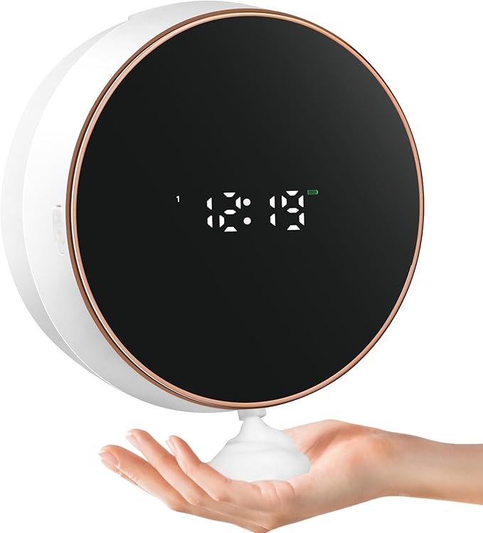 Automatic Soap Dispenser Foam Bathroom: Wall Mount Rechargeable Touchless Adjustable Auto Smart Electric Plastic White Foaming Soap Dispenser with Clock - Kitchen - Hand Dish Lotion Couple Kids