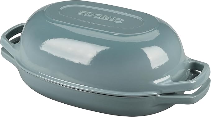 Enameled Cast Iron Oval Dutch Oven Pot with Lid, Dutch Oven for Sourdough Bread Baking, Oval Bread Pan, 5qt, Seasalt