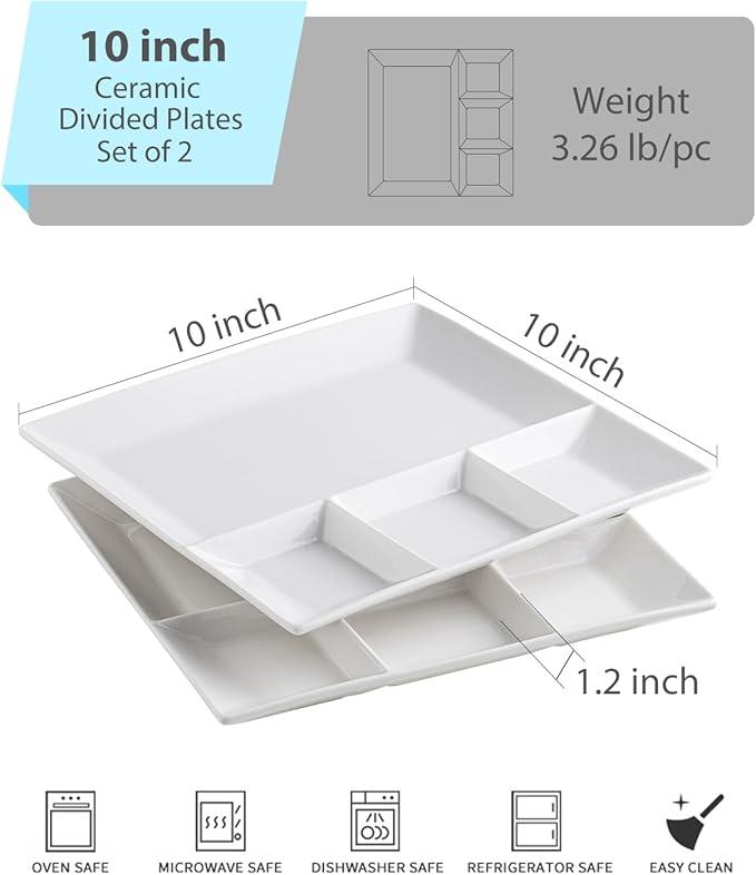 LAUCHUH Chip & Dip Serving Set, 11 inch Porcelain Divided Serving Platter Large Relish Tray Appetizer Tray for Party, Thanksgiving, Christmas, Nuts, Candy, Veggies, Candy and Snacks, White