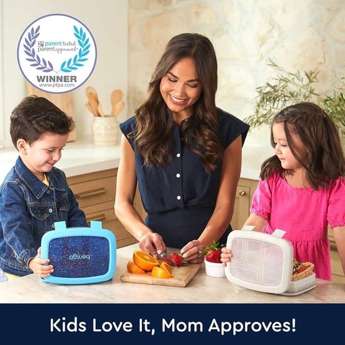 Bentgo Kids 5-Compartment Lunch Box - Confetti Design for School, Ideal for Ages 3-7, Leak-Proof, Drop-Proof, Dishwasher Safe, & Made with PFAS & BPA-Free Materials (Confetti Edition - Abyss Blue)