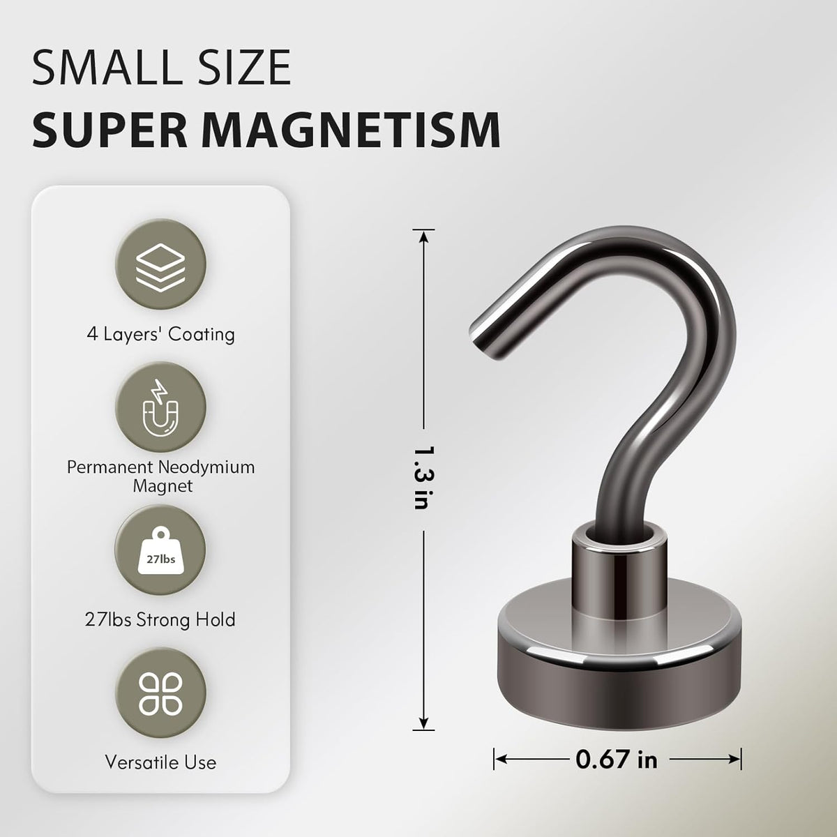 Neosmuk Magnetic Hooks, Cruise Ship Essentials, 30lb+ Heavy Duty Magnetic Hooks for Cruise Cabins, Refrigerator, Grill, Hanging, and Travel | Extra Strong Must-Haves Magnet Hook(Gunmetal,Pack of 12)