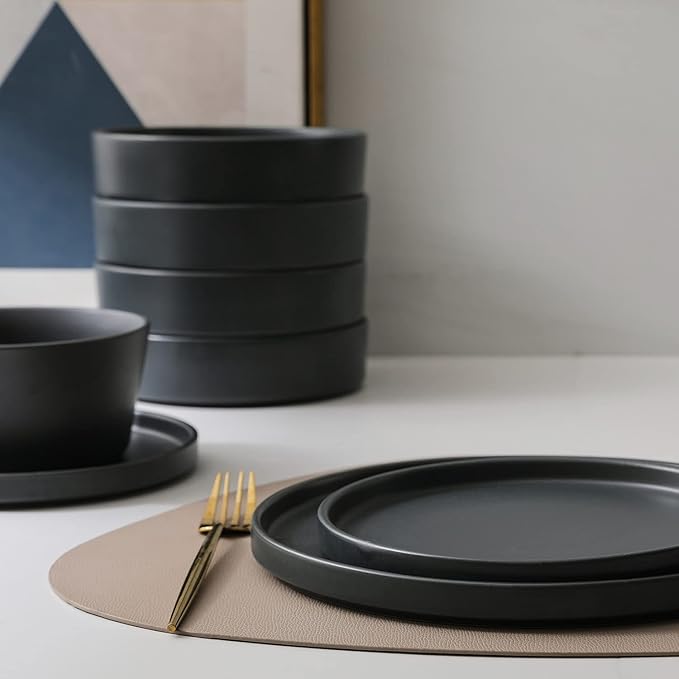 Stone Lain Celina Stoneware 16-Piece Dinnerware Set, Cereal and Dinner Bowls, Grey
