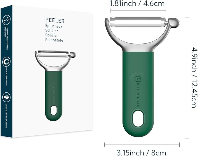 KITCHENDAO Swivel Vegetable Potato Peeler for Kitchen, Japanese Stainless Steel Sharp Blade, Heavy Duty Die-cast Construction Y Peeler, Built-in Eye Remover, Soft-touch Handle, Dishwasher Safe, Green