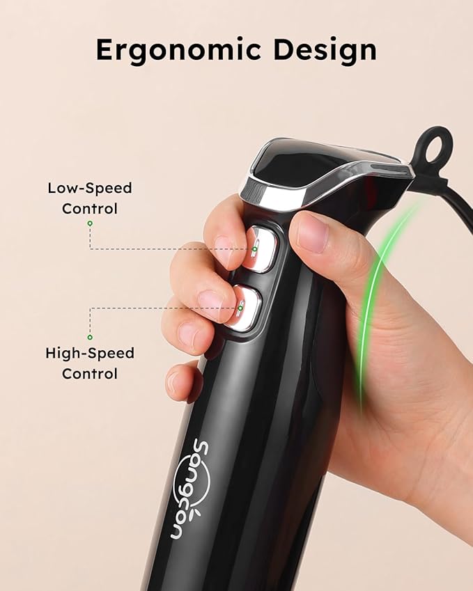 Sangcon Immersion Blender Handheld, 3-in-1 Hand Blender Electric, 400W Handheld Licuadora de mano, Stainless Steel Blade Stick Mixer with Whisk, Milk Frother Attachments - Black