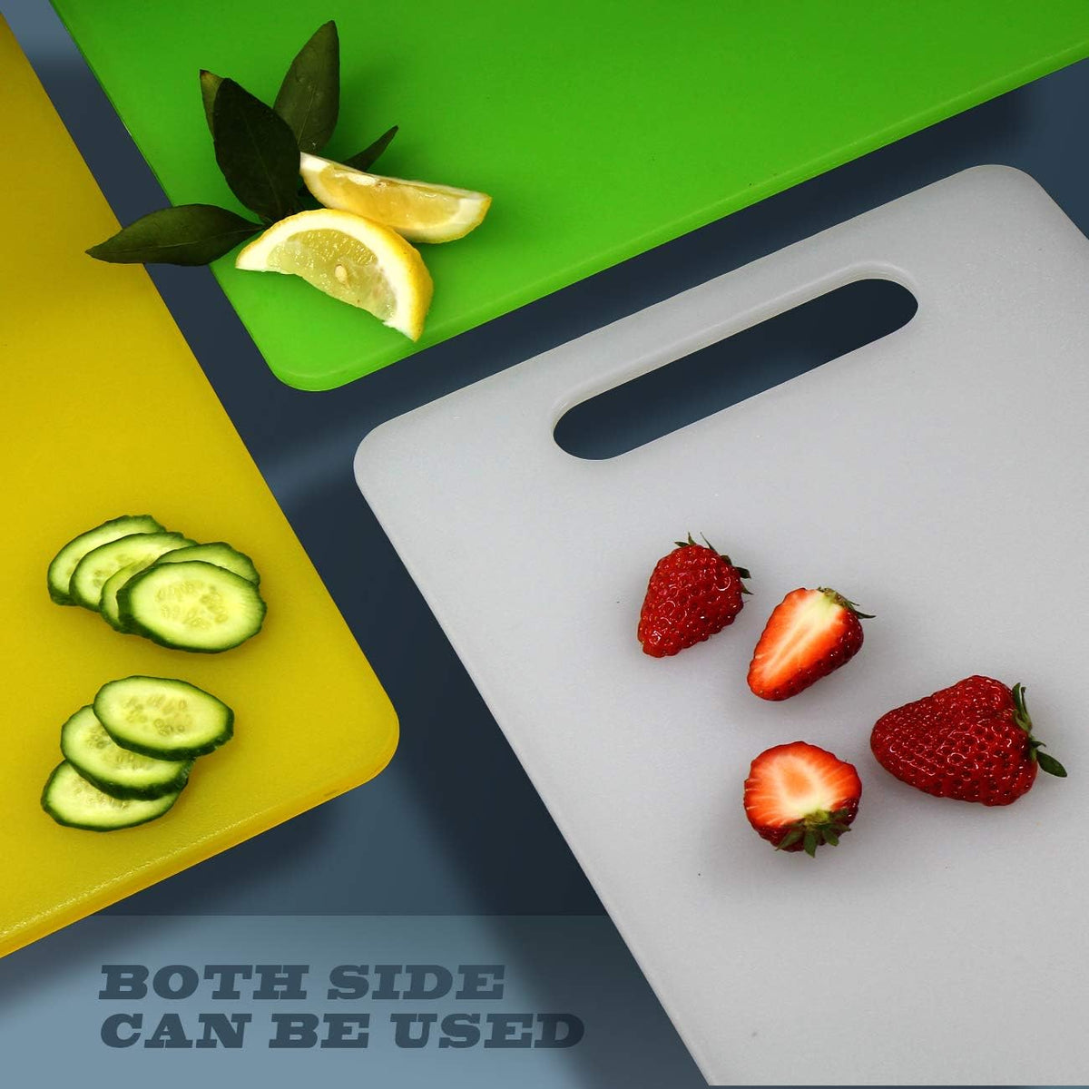 Fotouzy Plastic Utility Cutting Board with Handles, Food Safe PP Material, BPA Free, Dishwasher Safe, Thick Chopping Board, Large Size, Easy Grip Handle, for Kitchen (Yellow),14.2 x 9"