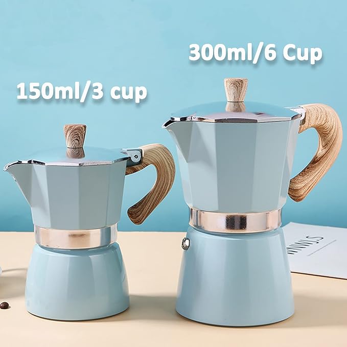 MORDEN MS Moka Pot, Stovetop Espresso Maker 6 Cup/10 OZ Italian Coffee Maker Camping Coffee Pot Manual Cuban Coffee Percolator for Cappuccino or Latte - Blue