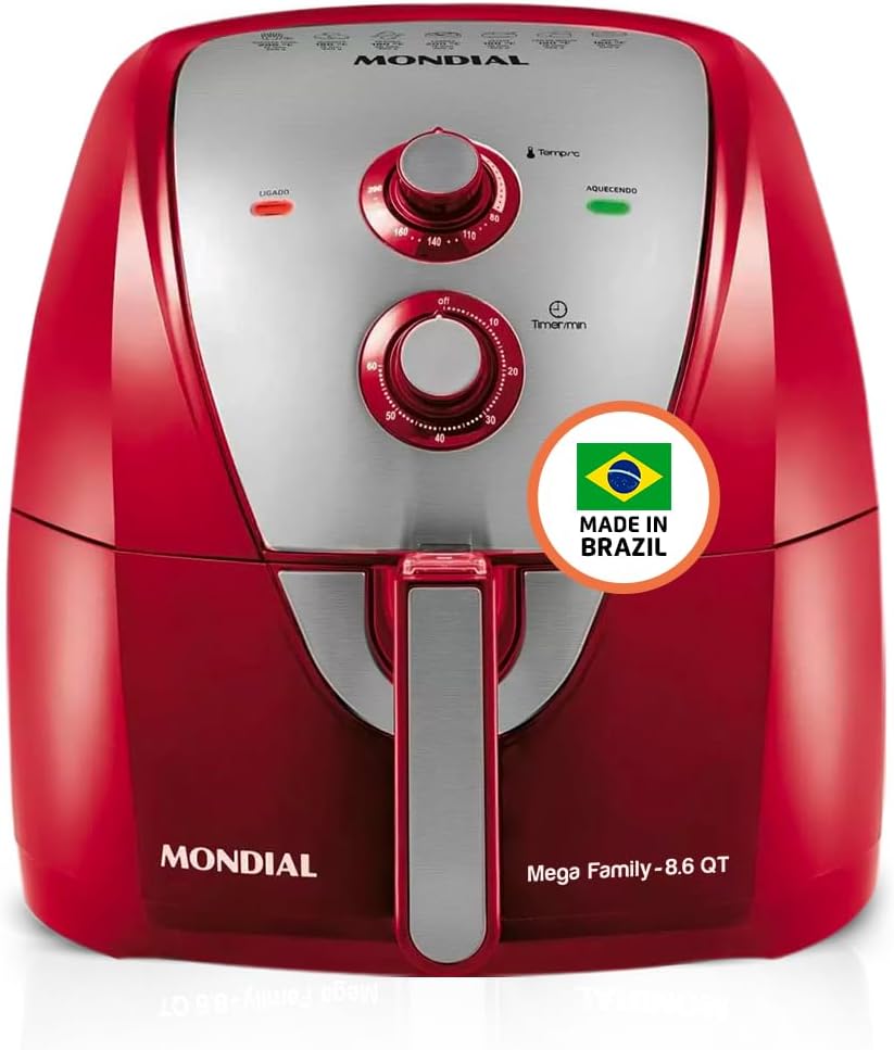 Air Fryer - 8.6 Quart Extra-Large Air Fryer, 2 Simple Dial Controls, 1800 Watts - Quick Heat Circulation Technology, Low Fat Cooking Less Calories - Removable Squared Basket - Red