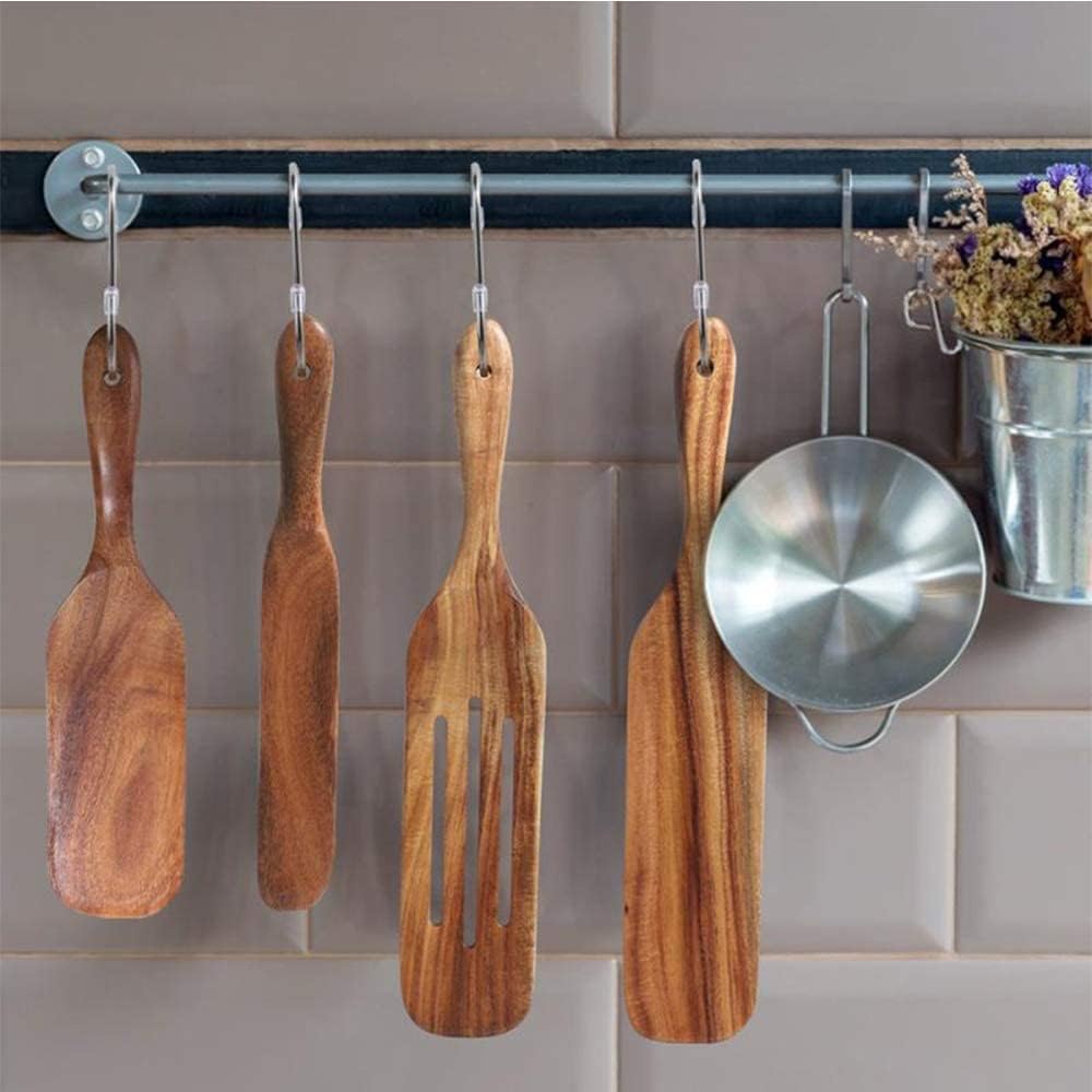 Spurtle Set, Natural Acacia Wooden Kitchen Utensils Set of 2, Wooden Spoons Utensils for Cooking, stirring, Mixing, Serving, spurtles kitchen tools as seen on tv for NonSick Cookware
