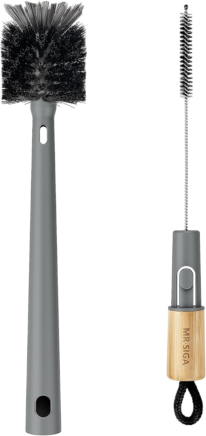 MR.SIGA Water Bottle Brush and Straw Cleaner Brush, Long Handle Bottle Cleaner Brush, 2 in 1 Bottle Cleaning Brush for Sports Bottles, Baby Bottles, Mugs, Straws