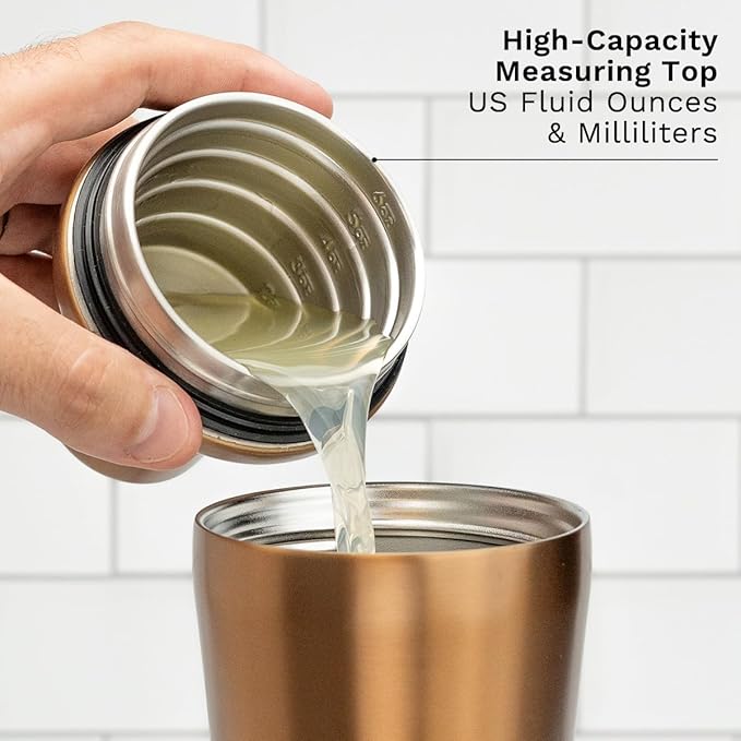 Elevated Craft Hybrid Cocktail Shaker - Premium Vacuum Insulated Stainless Steel Copper Cocktail Shaker - Innovative Measuring System - Martini Shaker for the Home Bartender - 28oz Total Volume