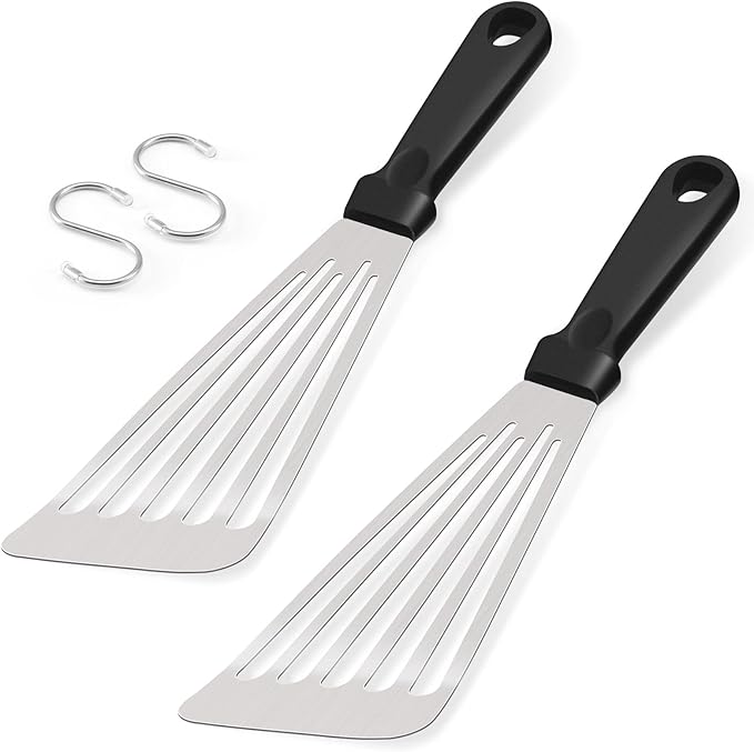 12.5In Fish Spatula, HaSteeL Stainless Steel Slotted Turner with Plastic Handle, Heavy Duty Metal Griddle Spatula for Grilling Cooking Baking Flipping Frying, Dishwasher Safe & Beveled Edge - 2Pcs