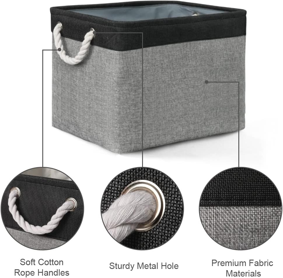 TcaFmac Organization and Storage Basket for Shelves - 16x12x12 inch Large 2 Pack Collapsible Storage Boxs for Organizing, Fabric Storage Cubes for Closet Cloth Toy Books Kids(Black&Grey)