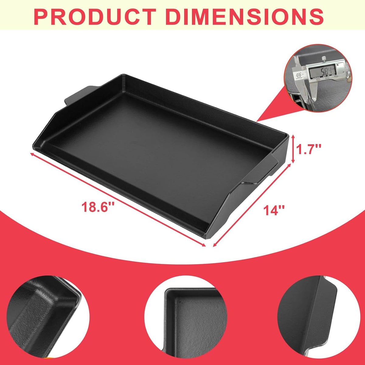 DcYourHome Universal Flat Top Griddle for Gas Grill, Gas Stove,Grill Flat Insert for Outdoor Grills, Stove-Top Griddles for 4 Burner Range Oven, 18.6" × 14" Large Nonstick Cast Iron Cooking Griddle
