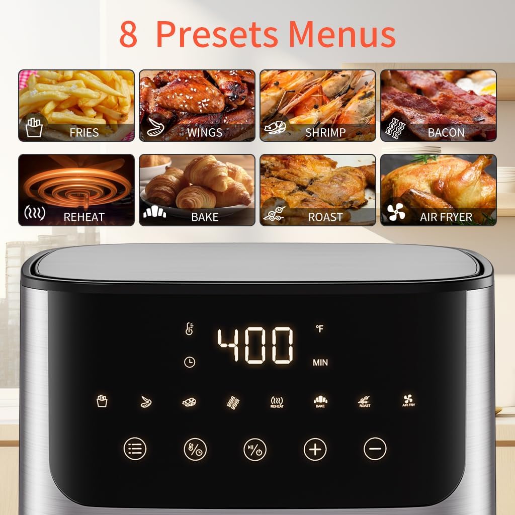 ASZ Air Fryer with Window Visible- 5 quart Compact- Digital Airfryer 5qt for 2-3 people - 5 qt for Office Dorm Room - 8 in 1 Bake Toast Broil Reheat - 1400W, 400℉ Kitchen Airfry Countertop Gift
