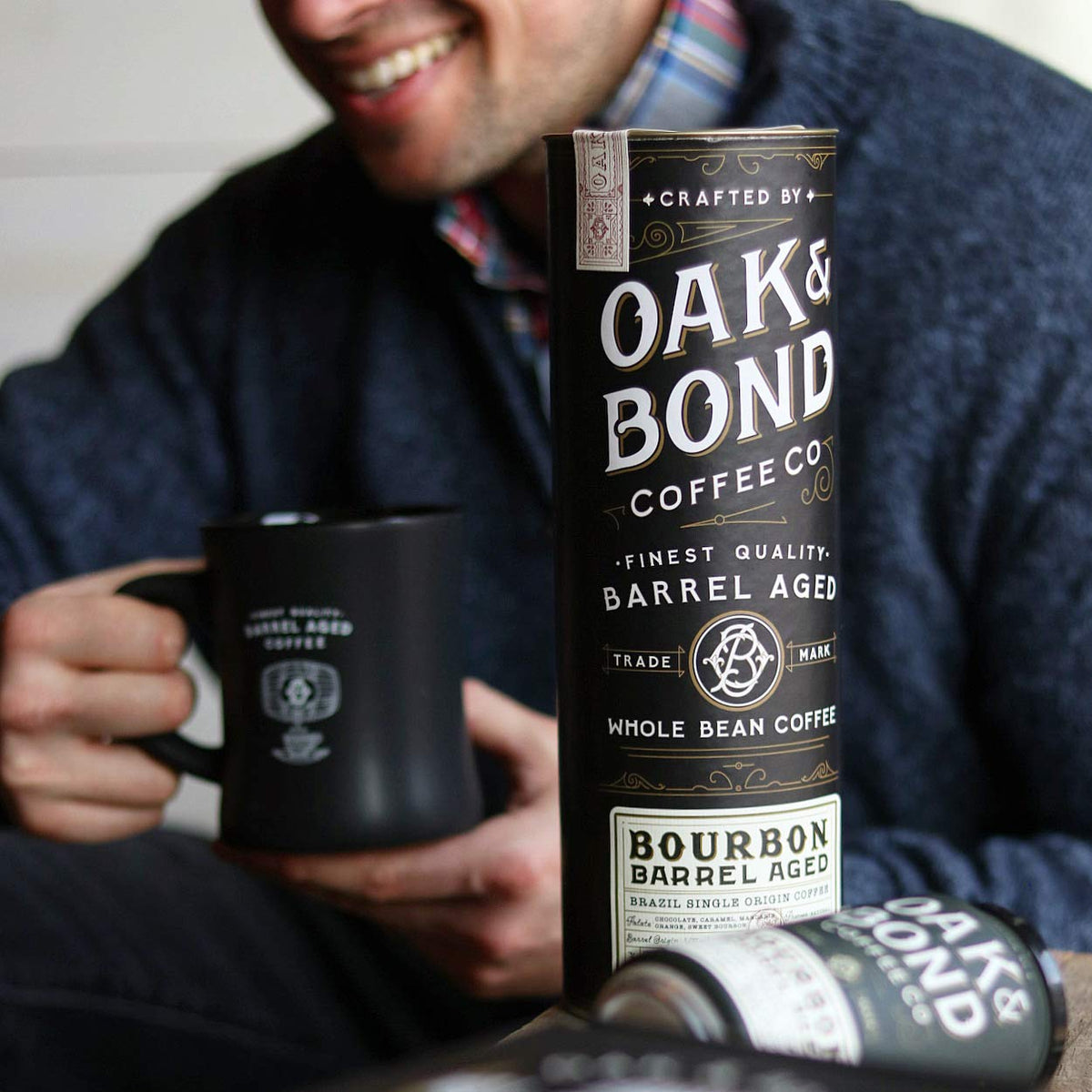 Oak & Bond Coffee Co. Bourbon Barrel Aged Coffee, Brazil Single Origin Whole Bean, Medium Roast - Chocolate, Caramel, Mandarin Orange, Sweet Bourbon Flavors - 10oz