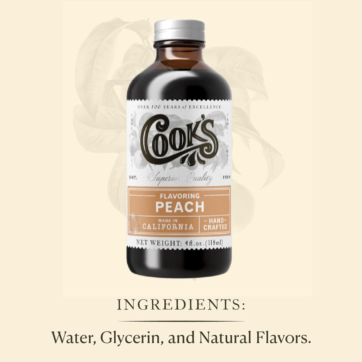 Cook's, Peach Flavoring for Baking, Preserves, Ice Cream, Jam, Cakes, 32oz
