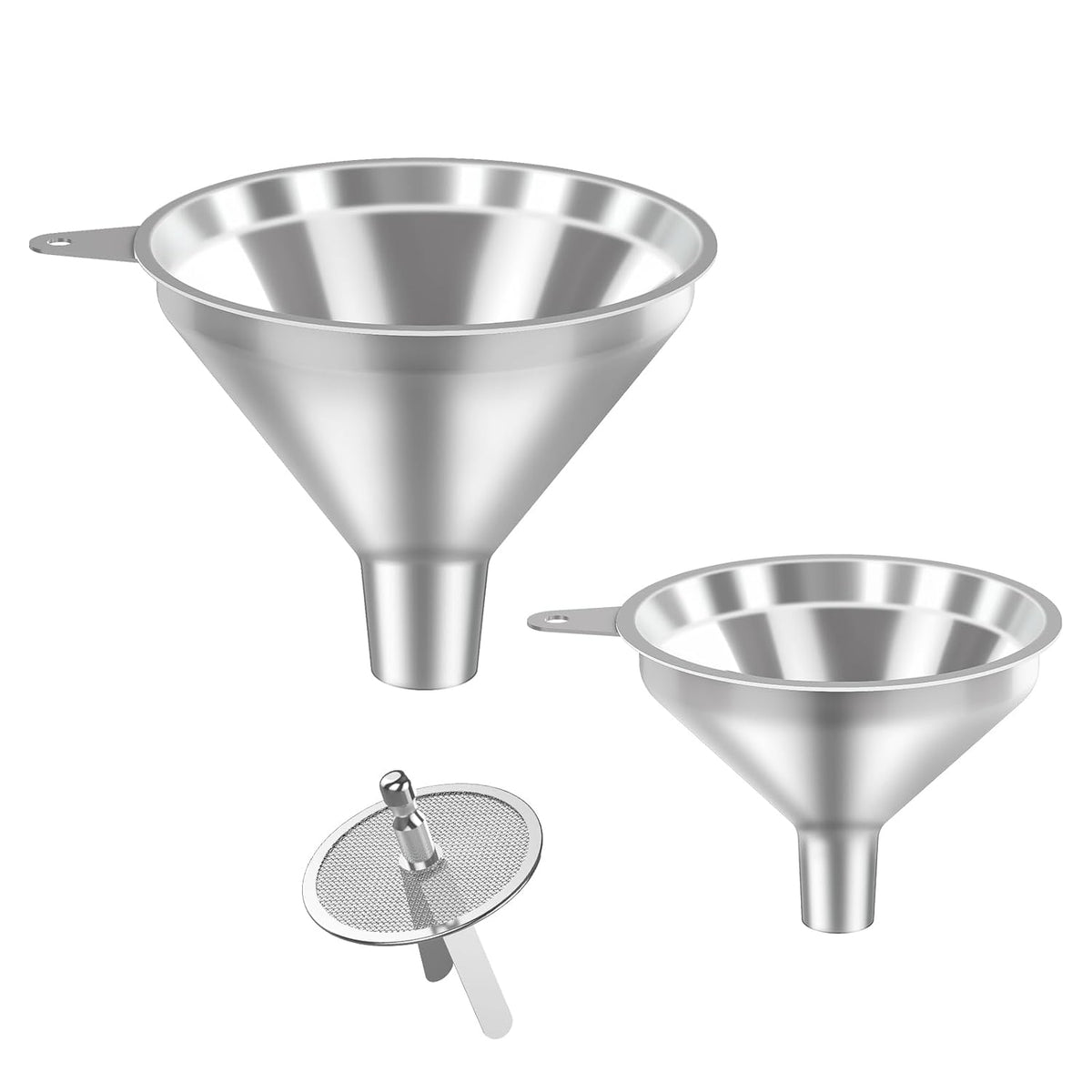 3 Pack Stainless Steel Kitchen Funnel Set,funnels for Kitchen use Filling Bottles, 2 Size Spouts Funnel and Strainer for Filling Different Bottles and Bags