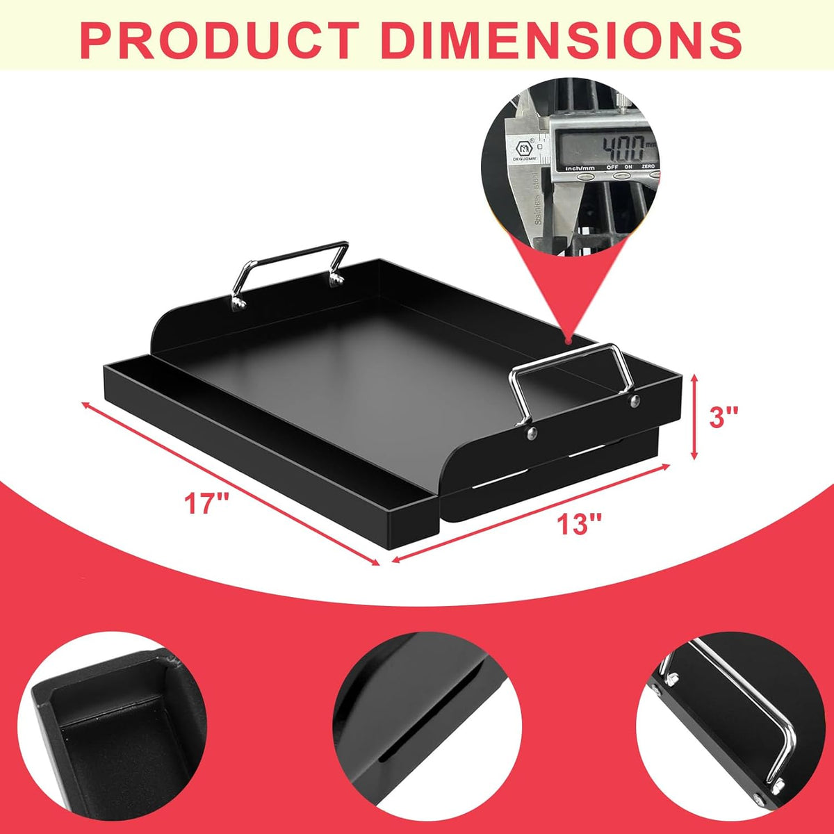 DcYourHome Universal Griddle Insert for Gas Grill/Gas Stove, Nonstick Carbon Steel Flat Top Griddle Plate for Camp Chef, Nexgrill, Kenmore Etc. All Gas Grills, Flat Top for Stove 4 Burner 17" x 13"