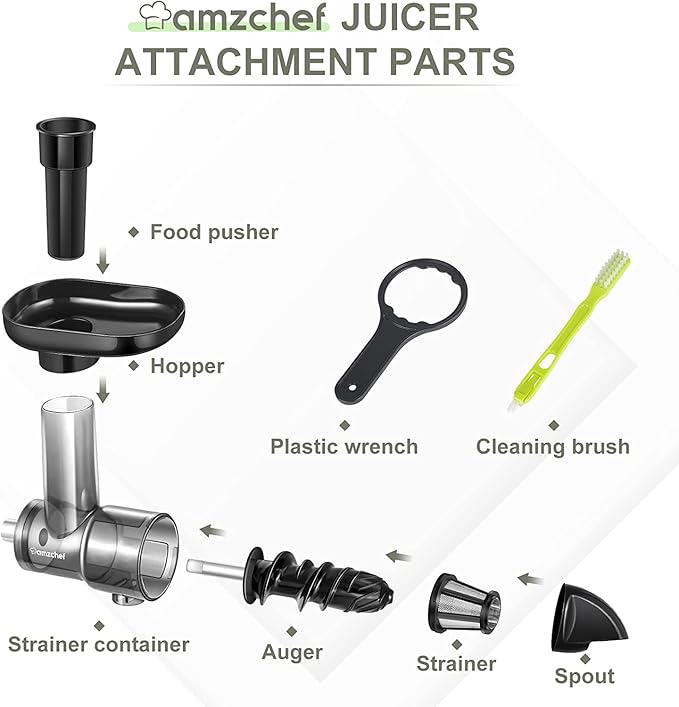 Masticating Juicer Attachment for All Kitchen Aid Stand Mixers, Easy to Clean Slow Juicing Parts, Cold Press Accessories for Fruits & Vegetables, Machine not Included, Black