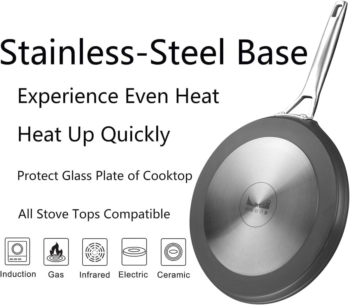 MsMk 11 inch Nonstick Crepe Pan, Titanium and Ceramic Nonstic Coating Flat Skillet Dosa Tawa Tortilla Pan, Large Pancake with Stay-Cool Handle, Induction Compatible, PFOA Free