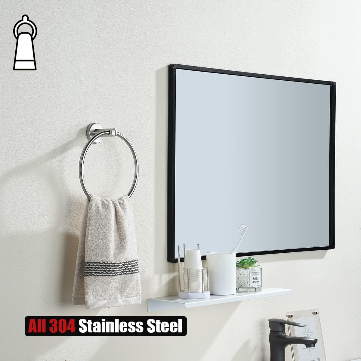 JQK Towel Ring, 304 Stainless Steel Hand Towel Holder for Bathroom, Brushed Finished Wall Mount, TR130-BN