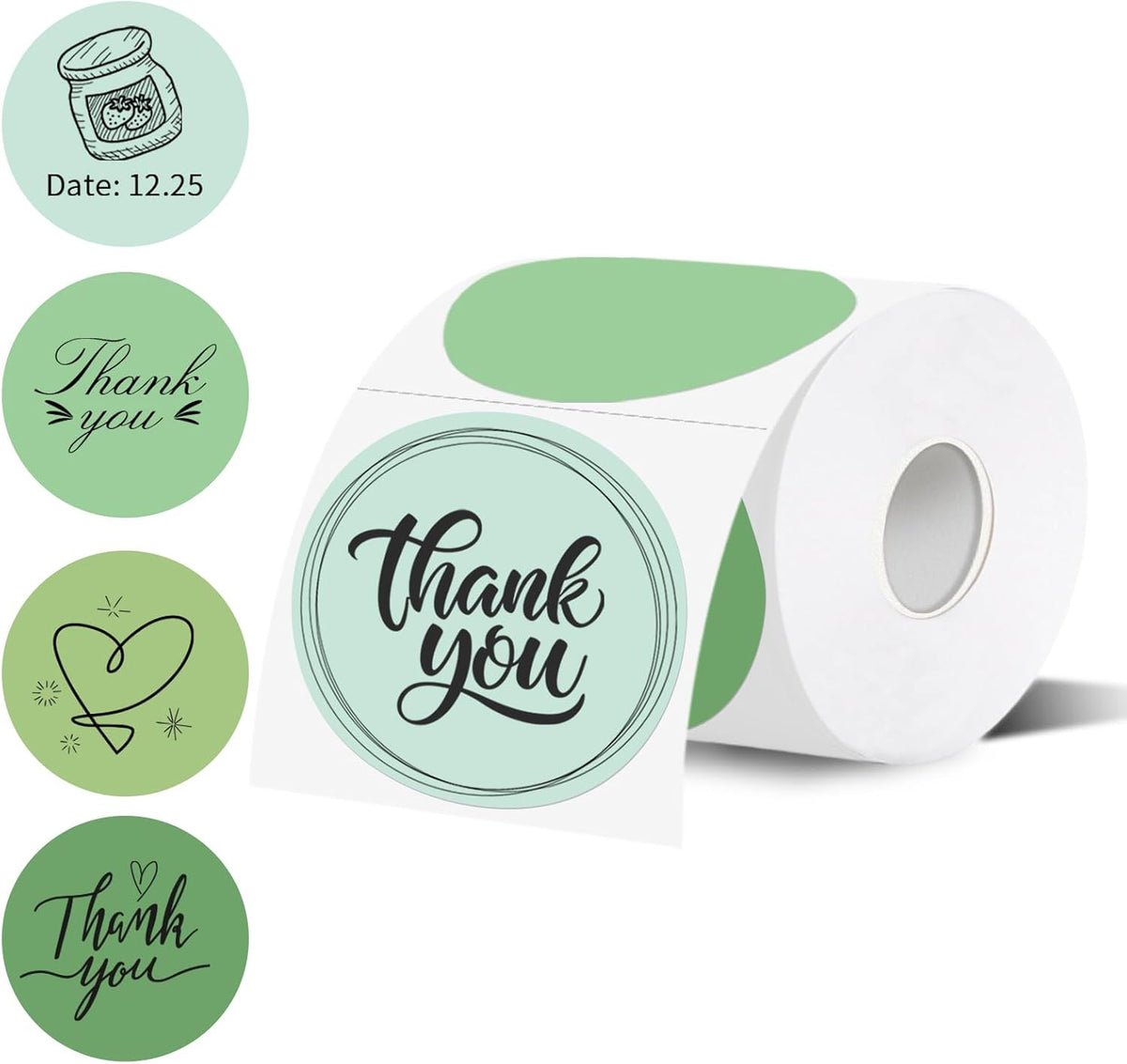 Thermal Label,3 Inch Green Gradient Round Thermal Printer Sticker,Self-Adhesive Round Direct Thermal Labels,Thermal Stickers for DIY Logo Design,Name Tag (300 Labels/1 Roll)